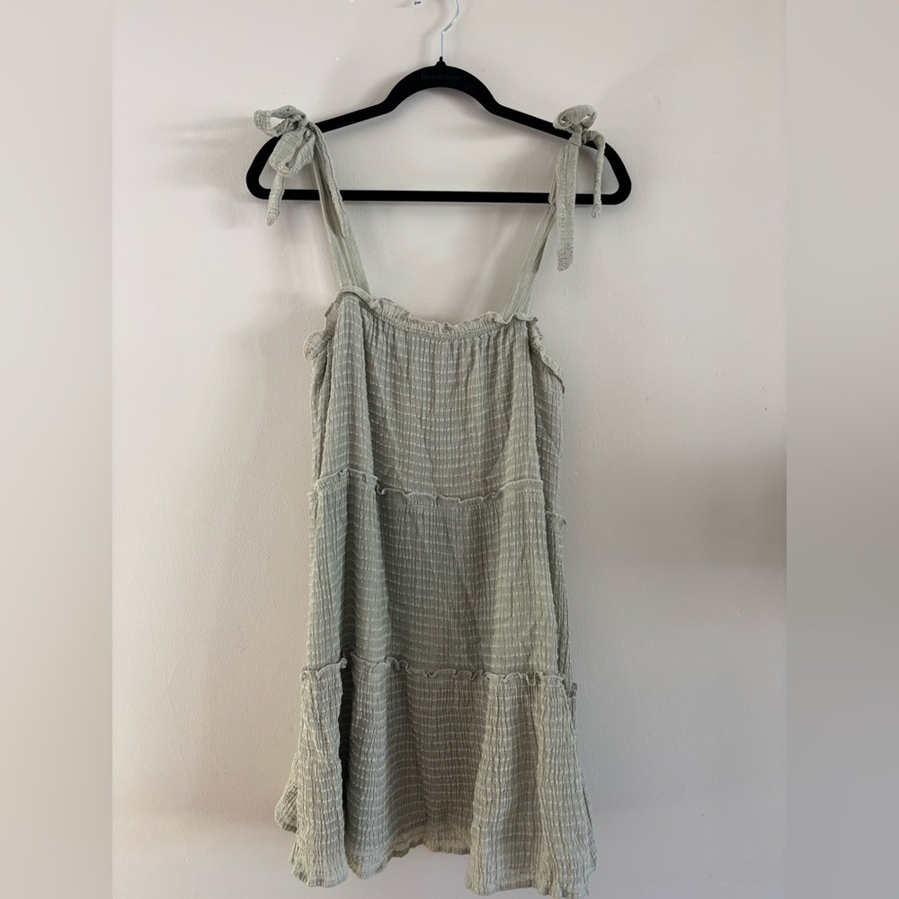 Altar'd State Sage Tiered Ruffle Sundress, Size L, Boho, Flowy, Mini Dress